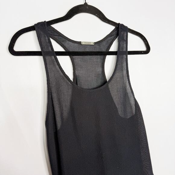Loeffler Randall Womens 2 Black Mesh Racerback Tank Top Mixed Media Cotton Silk - Picture 3 of 8